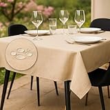 Tischdecke Outdoor Abwaschbar 140x180 Beige Gartentischdecke Tischdecken Wetterfest Wachstuchtischdecke Table Cloth Made in Italy für Den Außenbereich Tischtuch
