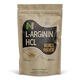 NUPA L‑Arginin HCL Pulver 450 g – 4,2 g L‑Arginin pro 5 g Portion – 90 Portionen – 100 % rein, ohne Zusätze, vegan & non‑GMO – Rohstoffe laborgeprüft – EU‑Herstellung, Beutel mit Zipper + Messlöffel