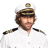 Boland 44372 - Mütze Kapitän Jonah, Captain, weiß-schwarz, goldene Verzierungen, Anker, Traumschiff, Seefahrt, Maritim, Trauminsel, Karneval, Halloween, Fasching, Mottoparty, Accessoire, Kostüm