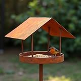 Vogelhaus mit Ständer wetterfest ∣ 158 cm hoch ∣ Vogelhaus Metall ∣ Stabiler rustikaler Look ∣ Vogelfutterstation, Vogelfutterhaus ∣ Vogelfutterhäuschen