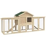 PawHut Hühnerstall 204 x 85 x 93 cm Hühnerhaus mit Freigehege Nistkasten Sitzstangen Hühnergehege mit wasserfester Anstrich aus Holz, für 2-4 Hühner Naturholz