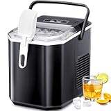 Eiswürfelmaschine Mini Tragbar,Kompakt Eiswürfelbereiter Maschinen Arbeitsplatte,6-Minuten-Schnelleis-Maschine,Selbstreinigende ice maker für Zuhause,Schwarz