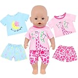 Baby Puppenkleidung für 14-18 Zoll Babypuppen, 35-45cm Pyjama Kleidung Outfits für Baby Puppen, Kleidung Pyjama mit Stern- und Mondmuster Giraffenpyjama für 43 cm Puppen, Geschenk für Kinder