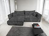 Generisch Ecksofa Berlin 255x160 Cord mit schlaffunktion und bettkasten (Dunkelgrau, POSO 34, Links)
