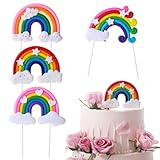Jeffdad 4 Stück Regenbogen Tortendeko, Wolke Regenbogen Cake Topper 4 Formen Bunte Kuchendekoration Geburtstag Kuchendeko Regenbogen Cake Topper Kuchen Dekoration für Kinder