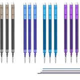 WUBAYI Mehrfarbige Tintenpatronen, 12 Stück, 3 blau, 3 schwarz, 3 türkis, 3 violette Minen mit 0,7 mm Spitze, glattes Schreiben für Notizen und Markierungen, kompatibel mit 13 cm Standardstiften
