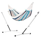 LA SIESTA Caribeña Aqua Blue - Klassische Einzel-Hängematte aus Baumwolle + pulverbeschichtetem Stahl-Gestell