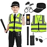 Aomig Polizei Kostüm für Kinder - 8 Stück Zubehör, Deluxe Polizistenkostüm, Karneval Verkleidung für Rollenspiele, Halloween, Festival-Cosplay