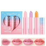 Baorder 3Pcs Crystal Jelly Lip Balm Set,Farbwechsel-Lippenstift Lang anhaltende feuchtigkeitsspendende nährende getönten Lipgloss,Magische Temperatur Farbwechsel Pfirsich/Raps/Karotte Lippenstift