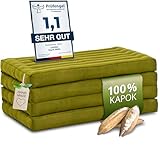 livasia Nachhaltige Klappmatratze aus Kapok - 200x80x8cm - Gästematratze, Faltbare Matratze einfarbig, ökologische Yogamatte, klappbares Gästebett, Liege Garten Balkon (Grün Uni)
