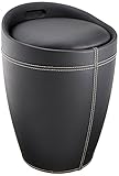 WENKO Badhocker Mod. Candy Leder Optik Schwarz, Hocker mit Stauraum für das Badezimmer und Wohnzimmer, integrierter Wäschesammler, ABS-Kunststoff, BPA-frei, Fassungsvermögen 20 L, Ø 36 x 50,5 cm