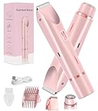 Damen Elektrischer Bikini Trimmer,2-in-1 Doppelkopf-rasierer Mädchen Rasierer,IPX7 wasserdicht,nass und trocken, tragbare Rasierer für Haar, Gesicht, Augenbrauen, Schnurrbart, Bart, Arm, Bein