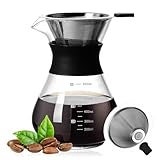 BORDEAG Pour Over Kaffeebereiter, 600ml Pour Over Kaffeemaschine, Kaffeebrüher Für Filterkaffee, Handgebrühte Kaffeekanne Mit Edelstahlfilter Für Zuhause Camping