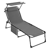 eSituro Sonnenliege, Liegestuhl klappbar, mit Sonnenschutz, Kopfstütze, Verstellbarer Rückenlehne, Relaxliege für Strand Camping Garten, Grey