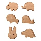 MOROBOR 6 Stück Wildtier-Griffe aus Buchenholz, Kaninchen, Nilpferd, Schildkröten, Löwen, Wale, Elefantenform, Griffe für Kinderzimmer, Dekoration für Schrankknäufe