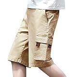 Atmungsaktive Herren-Cargo-Shorts mit Kordelzug, Sommer, Strand, lockere Shorts, Herren-Lauf-Shorts, knielang, solide Baumwolle, halbe Hose, leicht, Kampfsport-Shorts, Camouflage-Shorts, khaki, 5XL