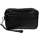 Christian Wippermann Handgelenktasche Herren Echt Leder - 22x13,5x6 cm - Zwei Große Fächer mit Reißverschluss - Abnehmbare Trageschlaufe - Herren Handgelenktasche Leder Klein, Herrentasche