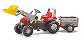 Rolly Toys 811397 rollyJunior RT | Traktor mit Frontlader | Lader und Anhänger rollyFarm Trailer | Flüsterreifen u Sitzverstellung | Motorhaube öffenbar | ab 3 Jahren | Farbe rot/schwarz/grau