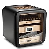 Zigarren-Humidorschrank aus Zedernholz mit Glasplatte, Luftbefeuchter & digitalem Hygrometer, 4 Schubladen mit großer Kapazität für 110 Zigarren, luxuriöses Geschenk für Männer