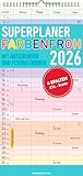 Alpha Edition - Superplaner Farbenfroh - 4 Spalten - Familienkalender 2026 – 4 Spalten, 22x45 cm – Bunter Familien-Timer mit Feiertagen (DE/AT/CH/FR/IT) – FSC-zertifiziert