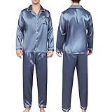 AprBean Seidiges Herren-Pyjama-Set, langärmelig, klassische Nachtwäsche mit Taschen, lange Hose, Loungewear, Pyjama-Set, A-kj2010, XL