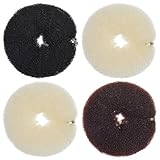 4 Stück Duttkissen, 17cm Nylon Lange Streifen Hair Bun Maker, Donut Frisurenhilfe Zubehör, Hochsteckfrisuren Artefakt für Kinder Mädchen Frauen (Schwarz, Fleischtönung, Dunkler Kaffee)