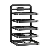 Fuchooky 5 stufig einstellbare Küchenarbeitsplatte Regal Organizer Kohlenstoffstahl Raum sparen Lebensmittelzubereitungsregal für Hotpot -Gerichte einfach Montageklapp schwarz