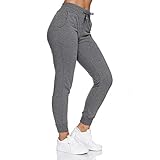 Smith & Solo Jogginghose Damen – Sporthose Frauen Baumwolle| Sweatpants Slim Fit Freizeithose Lang | Trainingshose Fitness High Waist – Jogger Laufhosen Modern Anthrazit/M