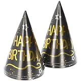 Folat 25054 Deko Schwarz Gold Silber-Party Hütchen-Happy Birthday-Shining Glam-6 Stück-Für Geburtstag, Jubiläum