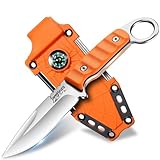 Japaknives Jagdmesser Feststehende Klinge Klein Outdoor Messer 9cm Survival Messer mit Kydex Scheide EDC Skinner Jagd Messer G10 Griff Campingmesser für Angeln Bushcraft Wandern Orange