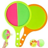 klettballspiel Strandspielzeug für Kinder Garten Spiele: Spiele für draußen Kinder Strandspielzeug (2 Schläger Grün+Orange Farbe)