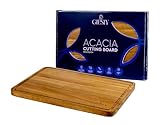 Giesty® Schneidebrett für die Küche, reversibles Holz-Hackbrett chopping board mit Saftrillen und Griffen, Acacia oder RedWood, Holz-Hackblock (Akazienholz, 35L x 25B cm)