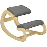 HOMCOM Kniestuhl Ergonomisch, Kniestuhl aus Holz, Bürostuhl für Homeoffice, Gesundheitsstuhl zur Verbesserung der Körperhaltung, Grau