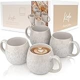SÄNGER | Tassen Set Korfu 4 tlg, Kaffeetassen 4 Personen, Steingut Tasse Handmade, Teetassen Set Spülmaschinenfest, Kaffeebecher Set Creme Farben mit Sandiger Maserung 300 ml | PREMIUM COLLECTION