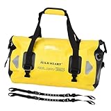 WILD HEART wasserdichte Reisetasche, 40 l 66 l, 100 l, mit verschweißten Nähten, Schultergurten, Netztasche für Kajakfahren, Camping, Bootfahren, Fahrrad, Motorrad (40 l Gelb mit Binging Seil)