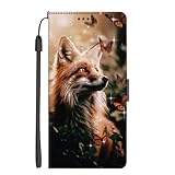 EuoDuo Kompatibel mit Motorola Moto Edge 50 Fusion Hülle zum Klappen PU Leder Handyhülle Brieftasche mit Tier Motiv Magnet Klapphülle Flip Schutzhülle Cover - Braun Schmetterlinge Fuchs