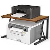 samsto Druckerständer Schreibtisch - Druckertisch Schwarz Metall - Druckerregal Holz Platzsparend im Büro Zuhause - 48 x 30 x 27cm