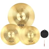 VEVOR 3-teiliges Beckenset, Becken aus Legierung, Schlagzeug Set inklusive 355 mm HiHat 400 mm Crash 505 mm Ridebecken, Drumsticks und Beckentasche, Beckenpaket für Schlagzeuger