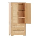 Keehusux 127 cm H Badezimmer-Aufbewahrungsschrank, freistehender Bodenschrank mit verstellbarem Regal, kleine Speisekammer mit 2 Türen und Schubladen, Aufbewahrungsschrank für Badezimmer, Wohnzimmer,