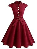 Wedtrend Damen 50er Vintage Retro Rockabilly Swing Kleid Kurzer Ärmel Cocktailkleider WTP10007DarkRed3XL