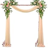 Hochzeit Vorhang Hochzeitsbogen 75x800 cm Champagner Querbehang Freihanddeko mit 22m Satinband für Fotografie Party Hochzeit Torbogen Zeremonie
