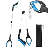 Extra Langer Greifarm,Greifhilfe für Menschen,Aluminium Müllzange,Langer Aluminium Greifzange mit Magnet-Greifarm 360° Drehbarer Kopf für Müll/Wurf Pflücker Hand Greifer,Faltbarer,Blau