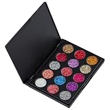 Dewocke 15 Farben Glitzer Lidschatten Palette, Metallic Sequined Eye Shadow, Hochpigmentierter Schimmernde Make-up, Ultra-Glamour für die Augen,Langlebig und Wasserdicht für Party und Bühnen Schminke