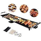 FANTASK Teppanyaki Grill 90x23cm, Elektrische Grillplatte 1800W, Elektrogrill mit Antihaftbeschichtung, 6 Holzspateln und Antihaft-Eierring, Tischgrill Temperatur verstellbar