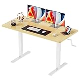 Flycity Höhenverstellbarer Schreibtisch 110 x 60 cm, Manuell verstellbar in Eichenfarbe, Kratz und schmutzabweisende Spanplatten, Verdickter Metallrahmen aus Kohlenstoffstahl