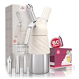 ISI Creative Whip Premium Sahnespender 250ml, Ivory White, aus Edelstahl, inkl. 3 Edelstahltüllen & 60 Sahnekapseln Sahnespender für Sahne, Dessert & Herzhaftes, Spülmaschinenfest