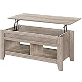 Yaheetech Couchtisch Höhenverstellbar Kaffeetisch Wohnzimmertisch mit Ablagefach Sofatisch Beistelltisch Teetisch aus Holz, Grau