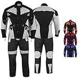 Motorradkombi Herren 2-teiler mit 6CE-Protektoren Motorradanzug Textil Winddicht Motorradjacke & Motorradhosen-Set - aus 4 Schichten Abnehmbar Thermofutter - insgesamt 9 Taschen - Grau - 60