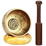 DiDiBirDi Tibetische Klangschale 8cm mit Schlägel und gelbes Ring-Kissen，Handgehämmert in Nepal für Meditation, Yoga, Chakra