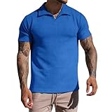 T-Shirt Herren Leichte Weich Komfortabel Poloshirt Slim Fit Atmungsaktiv Sportshirt Business Mode Casual Kurzarm Temperament Trend Gutaussehend Tops F-Royal Blue 3XL